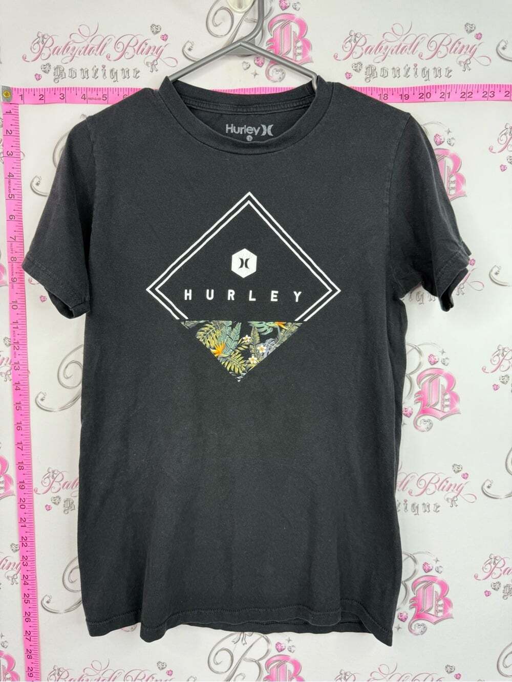 Hurley Black Short-Sleeve Tee with Tropical Accent